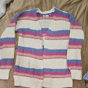 Kids Striped Cardigan Sweater - Cream, Pink, Blue